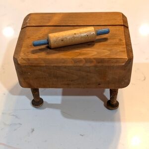 Vintage Wood Recipe Card Holder Rolling Pin on Butcher Block Country Primitive